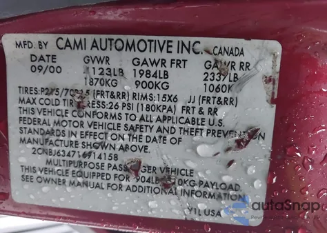 2001 Chevrolet Tracker Hard Top Lt from USA, damaged, VIN 2CNBJ634716914158